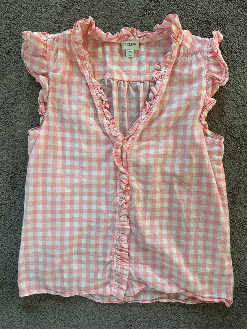 J. Crew Pink & White Gingham Ruffle Button-Front Camisole